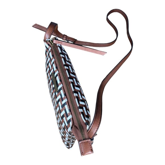 Frye & Co Faux Leather Brown Black & White Print Women's Crossbody Shoulder Bag - Picture 7 of 16